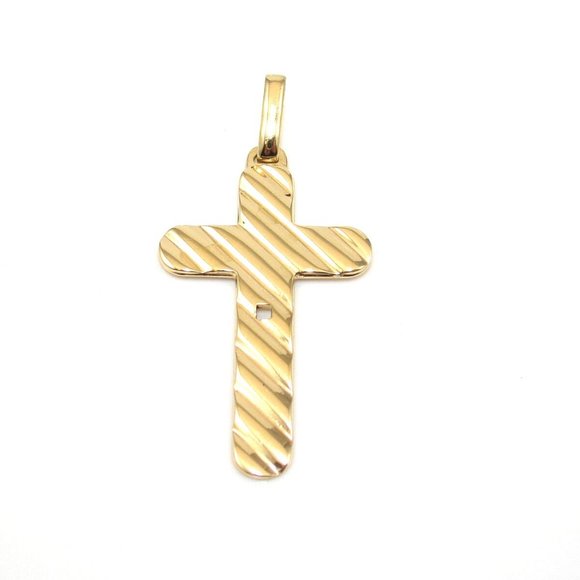 Designer Stella 18K Yellow Gold Ribbed Cross Pendant